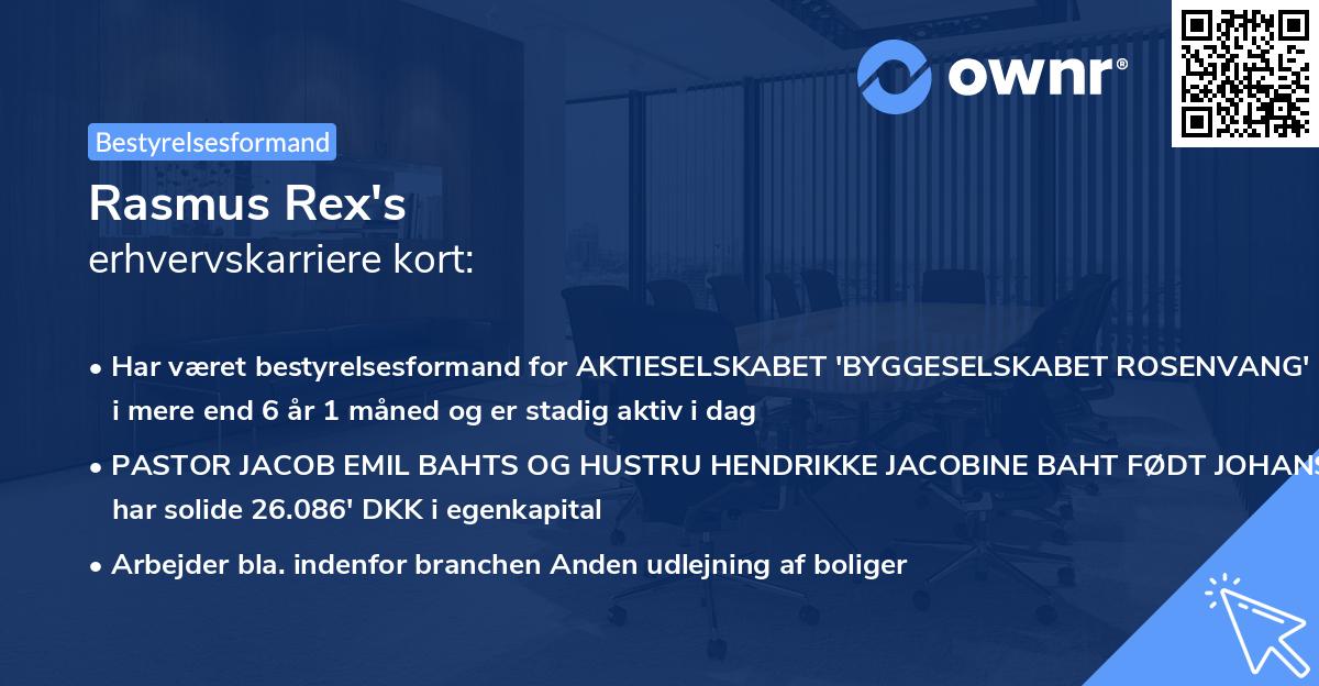 Rasmus Rex's erhvervskarriere kort
