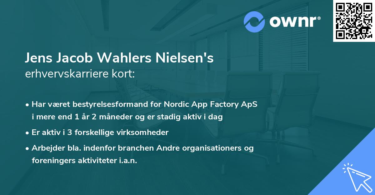 Jens Jacob Wahlers Nielsen's erhvervskarriere kort
