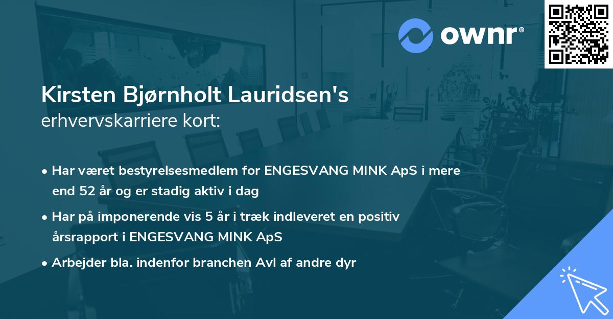 Kirsten Bjørnholt Lauridsen's erhvervskarriere kort