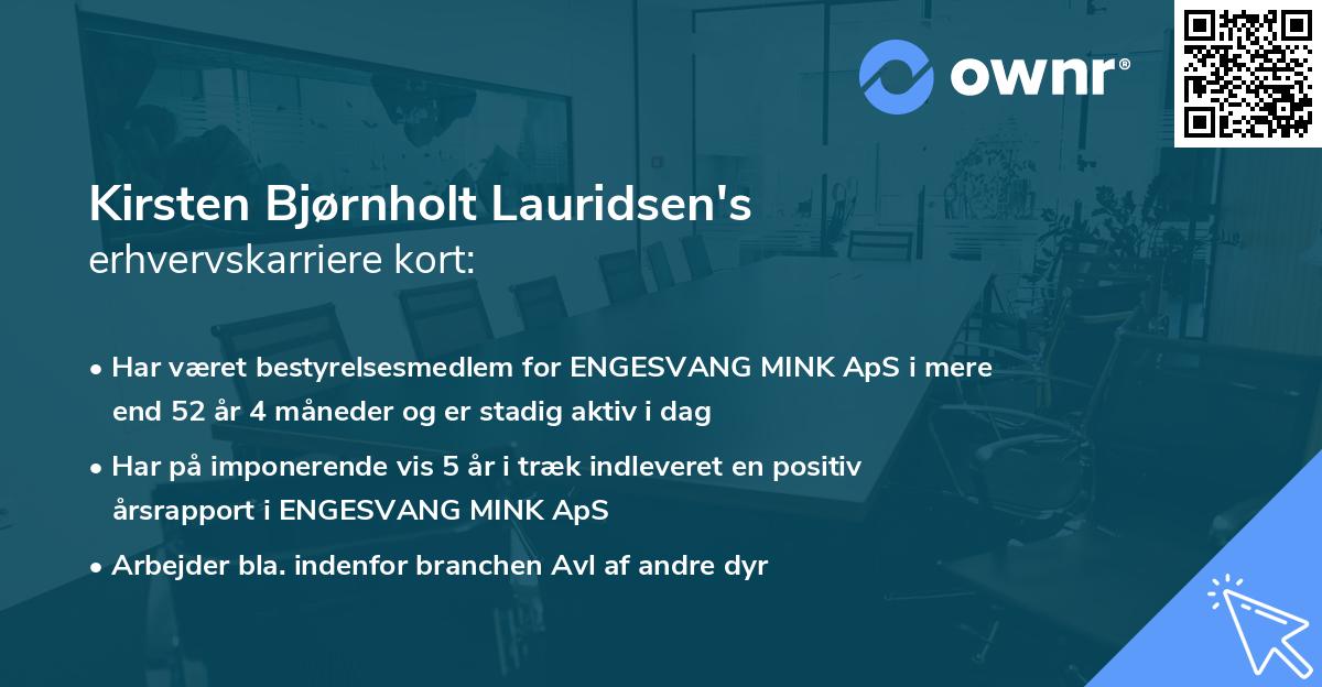 Kirsten Bjørnholt Lauridsen's erhvervskarriere kort
