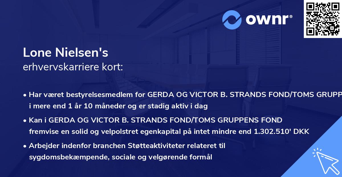 Lone Nielsen's erhvervskarriere kort