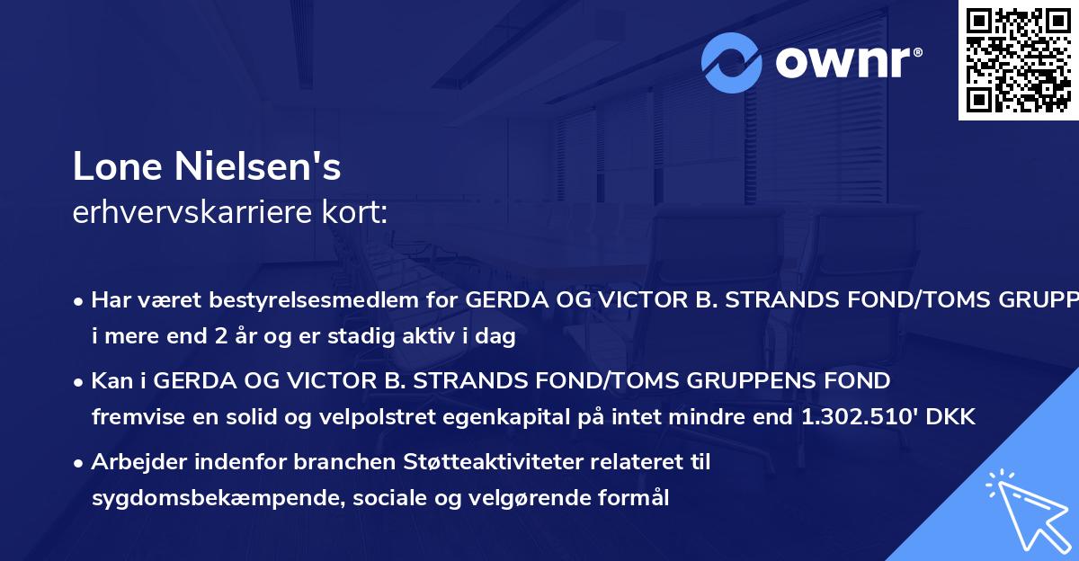 Lone Nielsen's erhvervskarriere kort