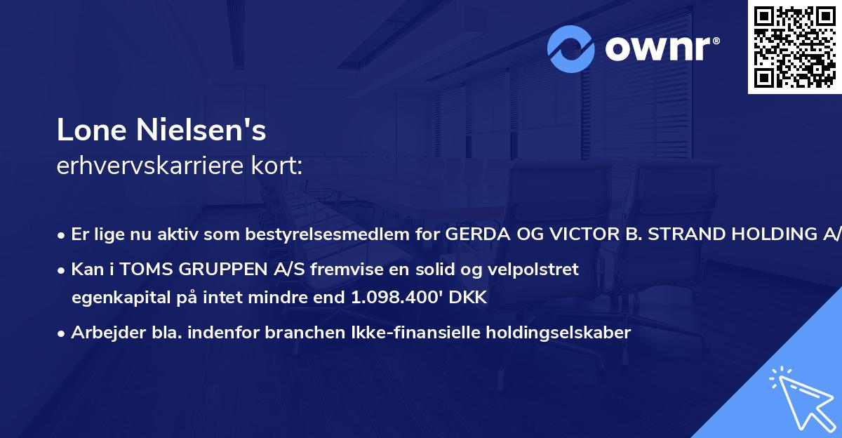 Lone Nielsen's erhvervskarriere kort