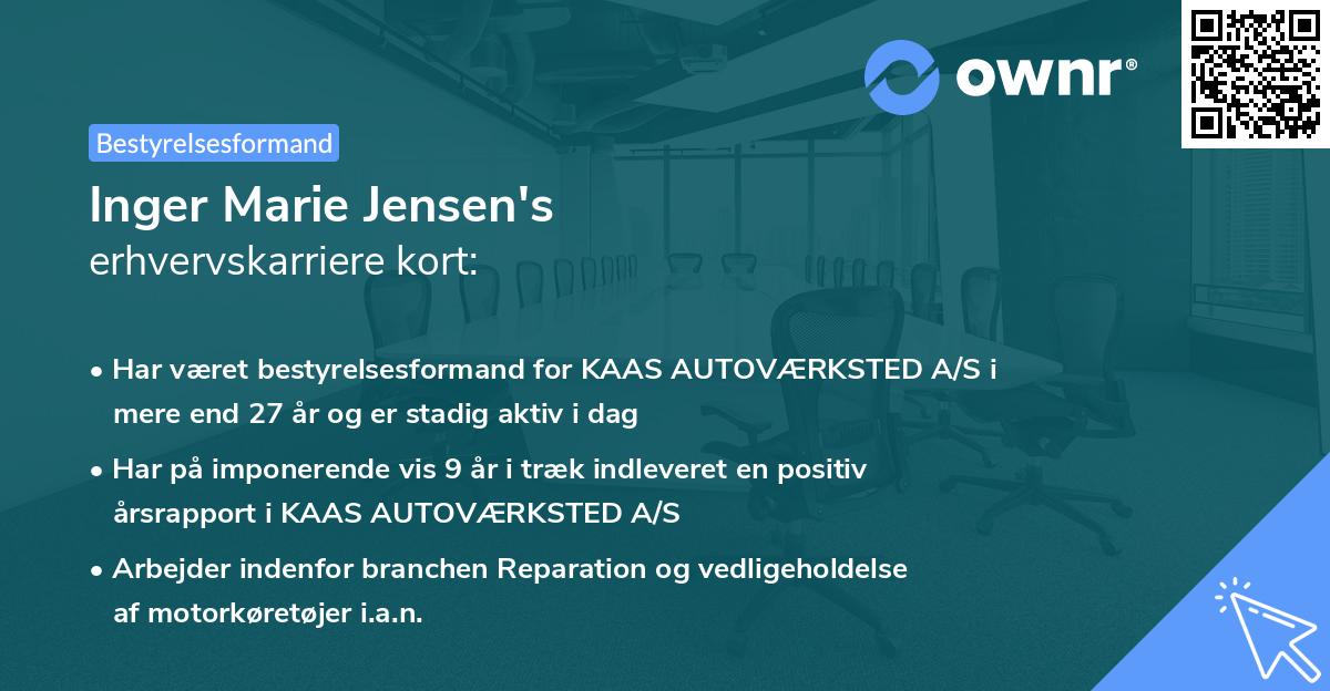 Inger Marie Jensen's erhvervskarriere kort