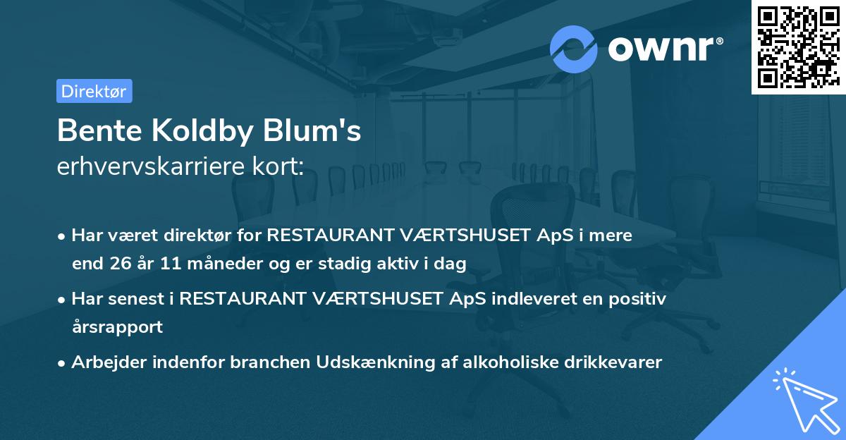 Bente Koldby Blum's erhvervskarriere kort