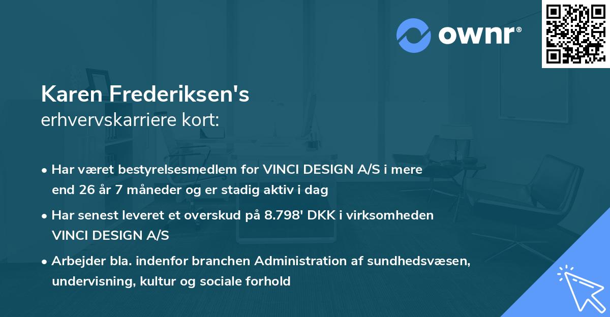 Karen Frederiksen's erhvervskarriere kort