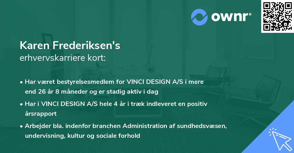 Karen Frederiksen's erhvervskarriere kort