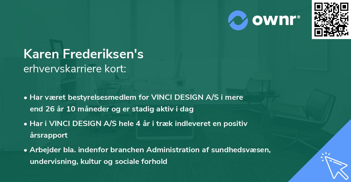 Karen Frederiksen's erhvervskarriere kort