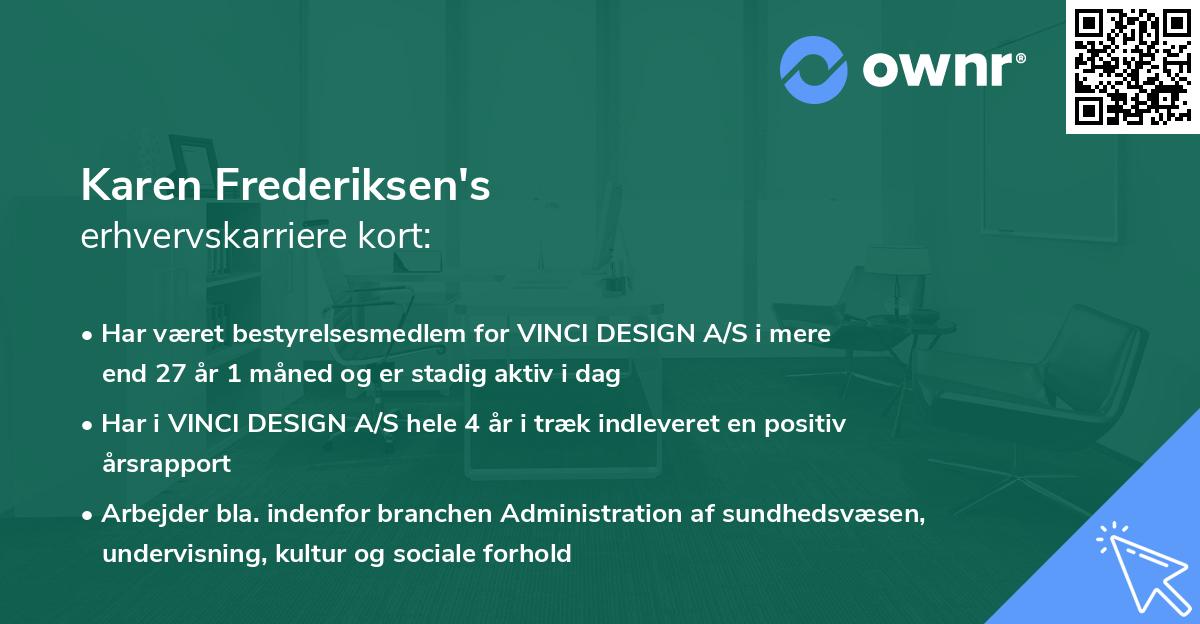 Karen Frederiksen's erhvervskarriere kort