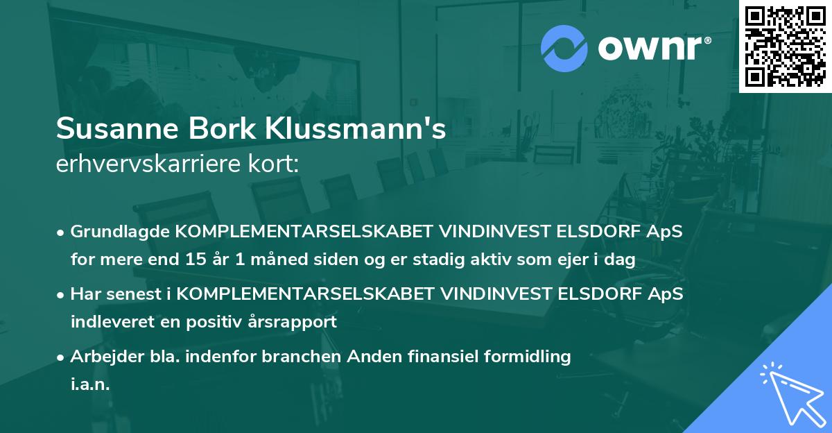 Susanne Bork Klussmann's erhvervskarriere kort