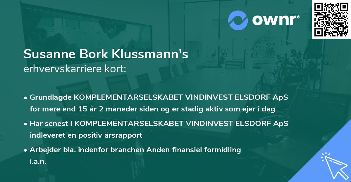Susanne Bork Klussmann's erhvervskarriere kort