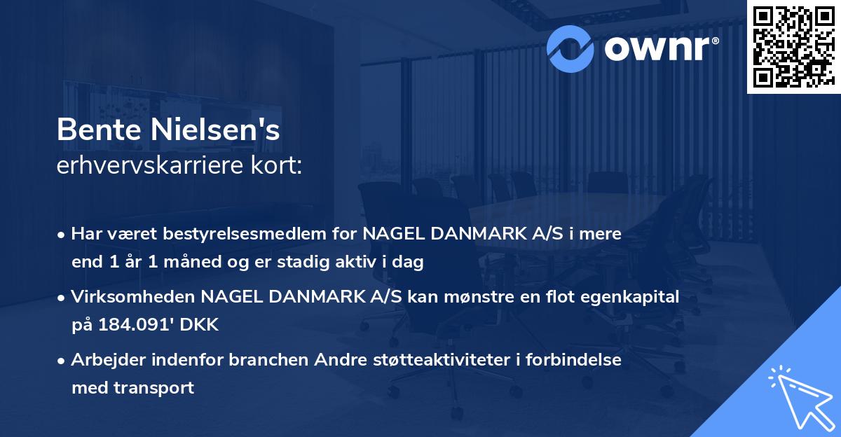 Bente Nielsen's erhvervskarriere kort