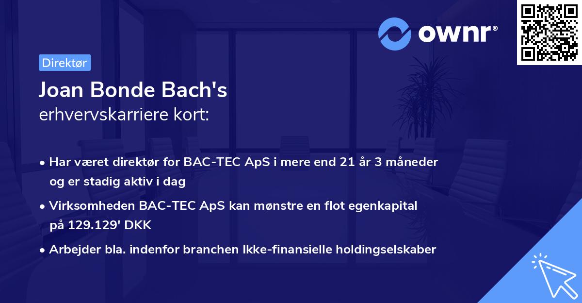 Joan Bonde Bach's erhvervskarriere kort