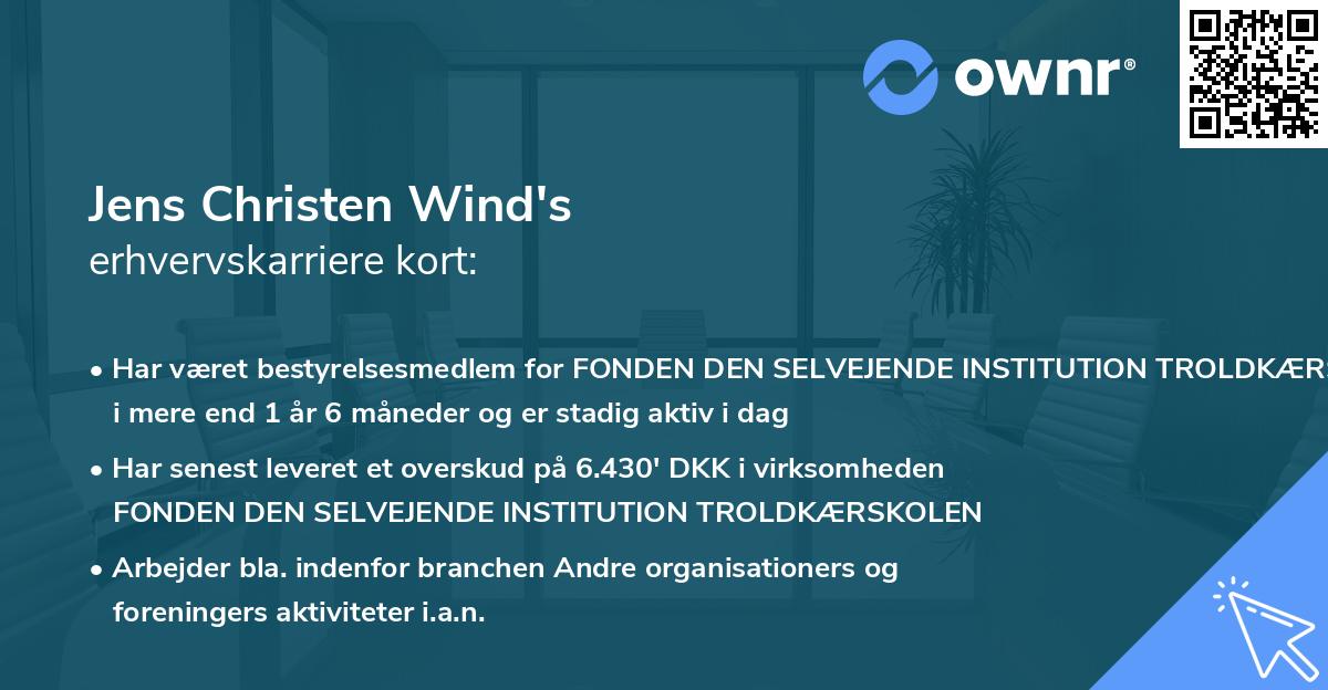 Jens Christen Wind's erhvervskarriere kort