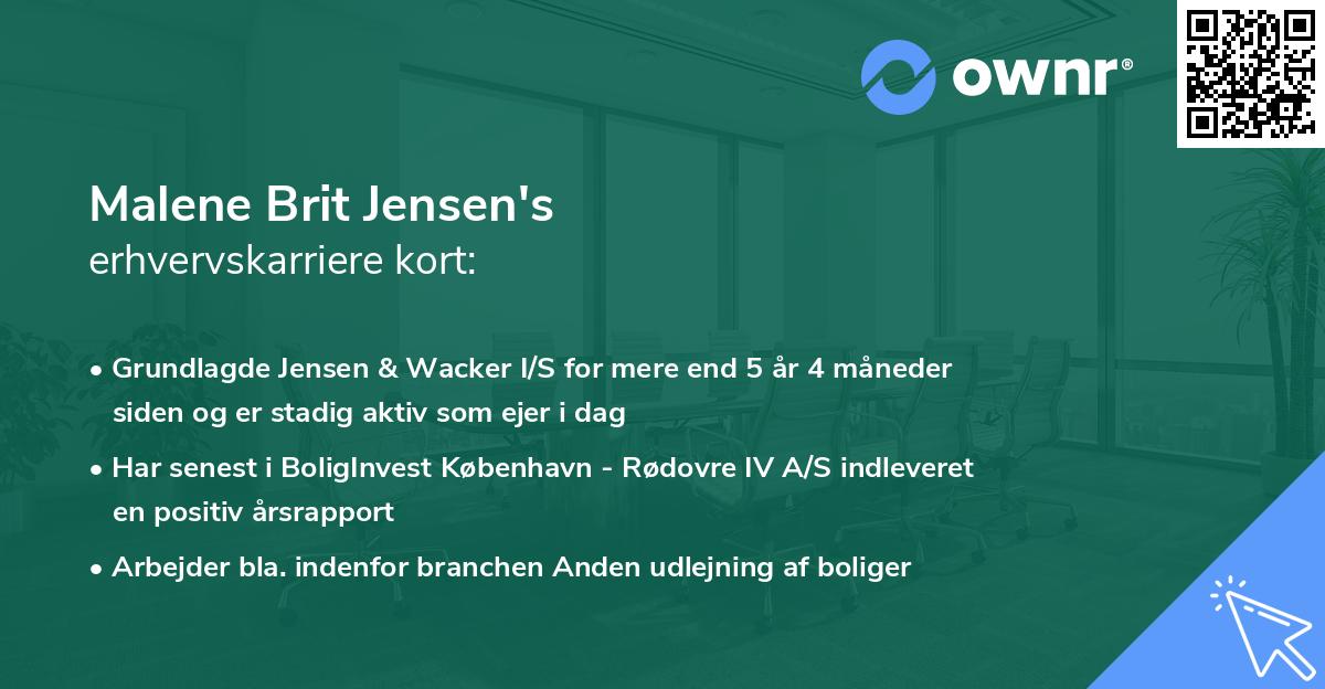 Malene Brit Jensen's erhvervskarriere kort