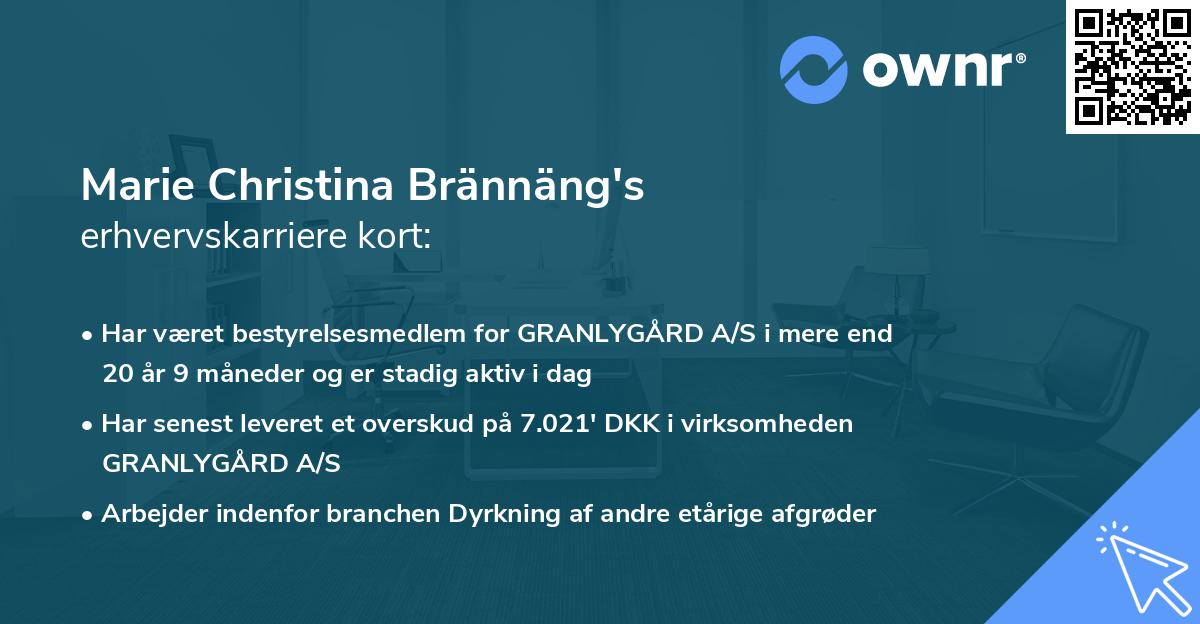 Marie Christina Brännäng's erhvervskarriere kort