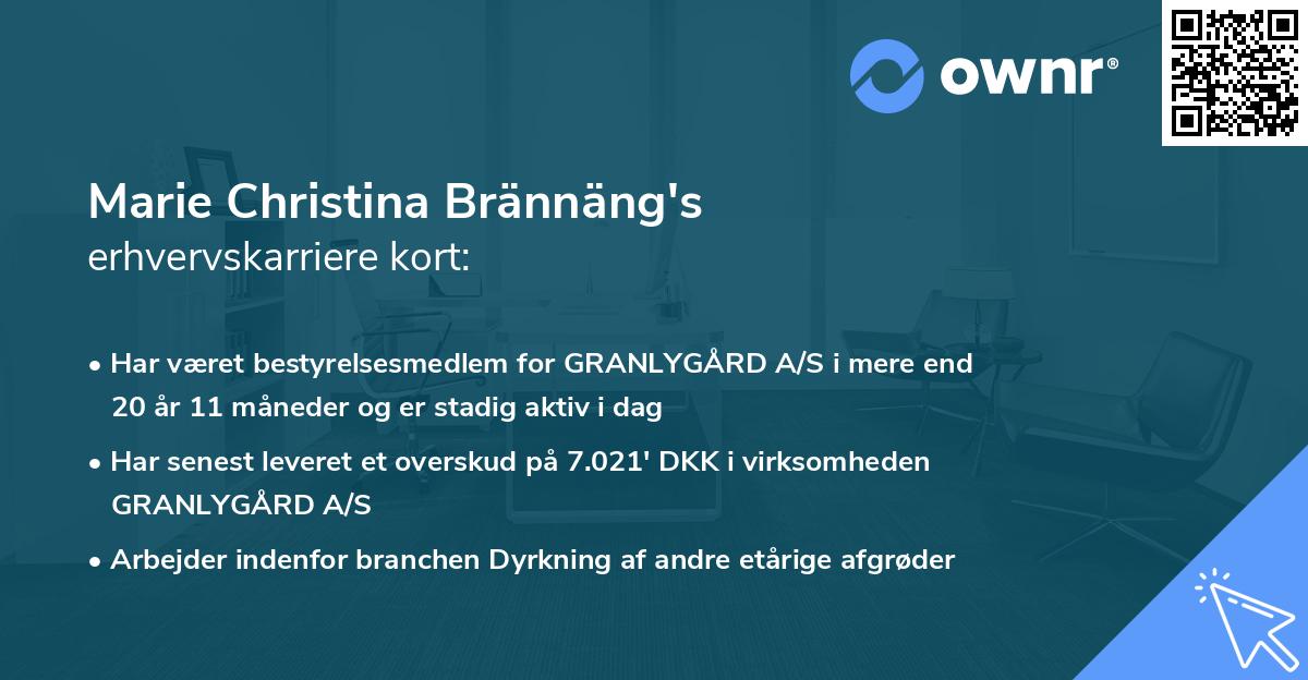 Marie Christina Brännäng's erhvervskarriere kort