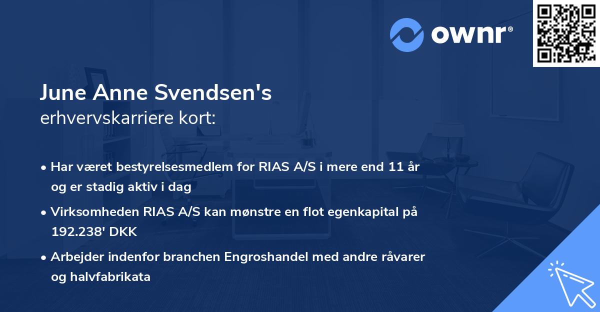 June Anne Svendsen's erhvervskarriere kort