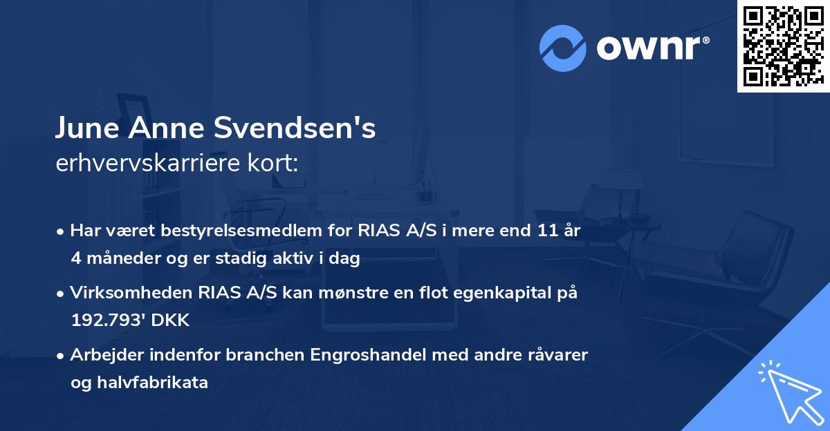 June Anne Svendsen's erhvervskarriere kort