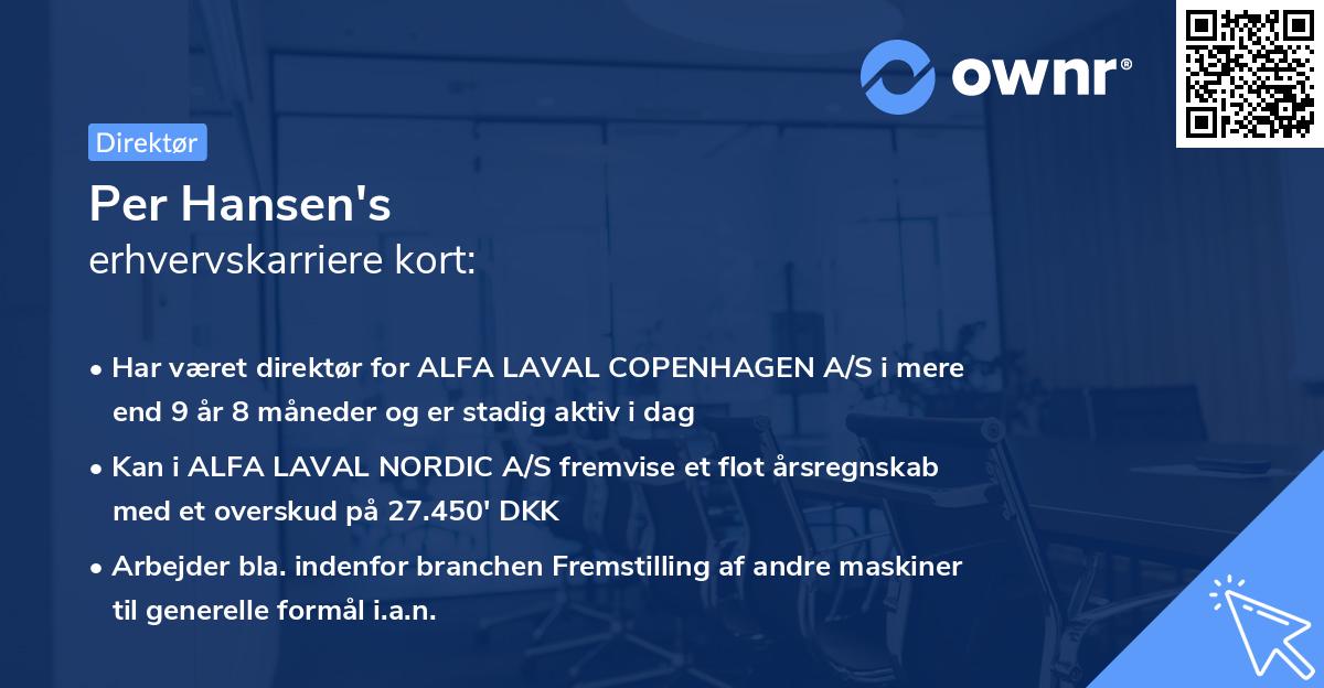 Per Hansen's erhvervskarriere kort
