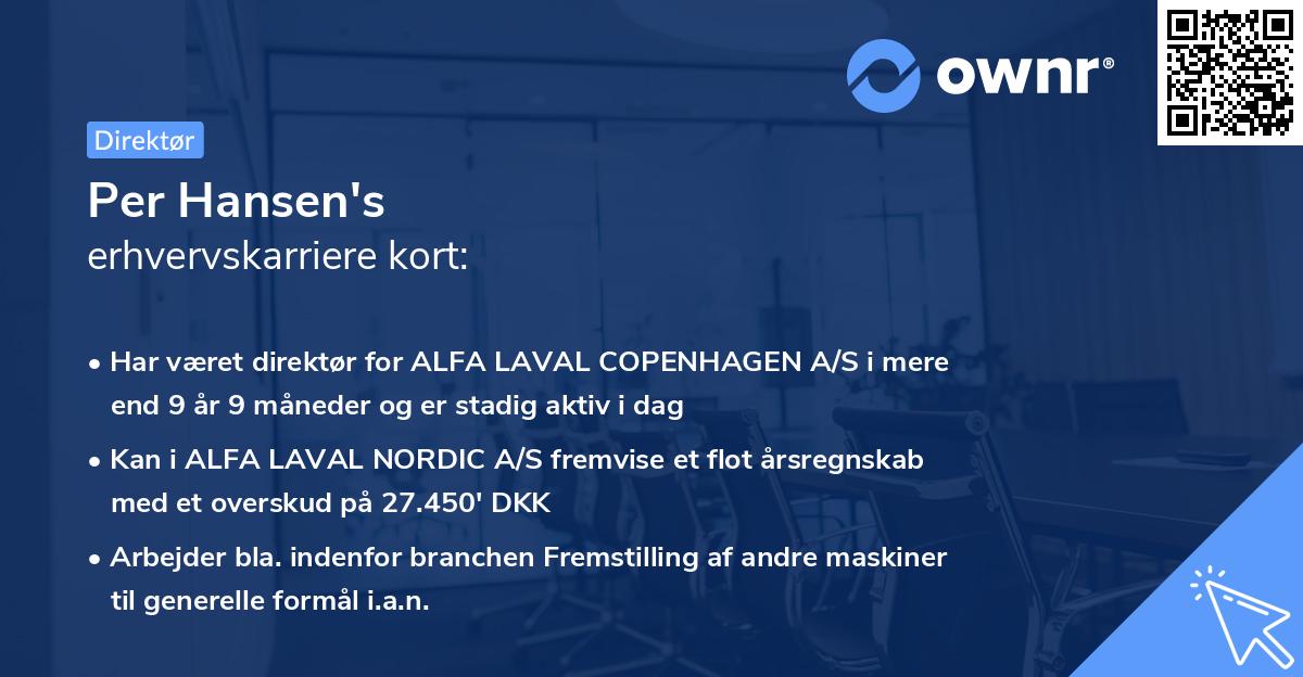 Per Hansen's erhvervskarriere kort