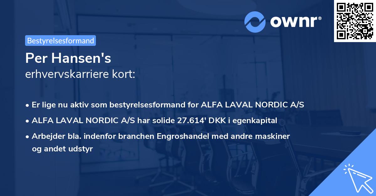 Per Hansen's erhvervskarriere kort