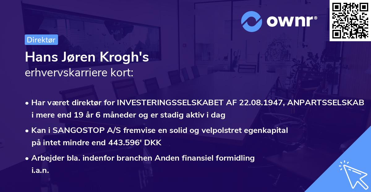 Hans Jøren Krogh's erhvervskarriere kort