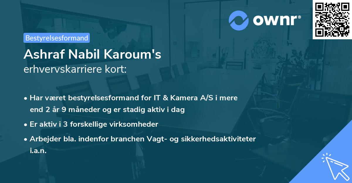 Ashraf Nabil Karoum's erhvervskarriere kort