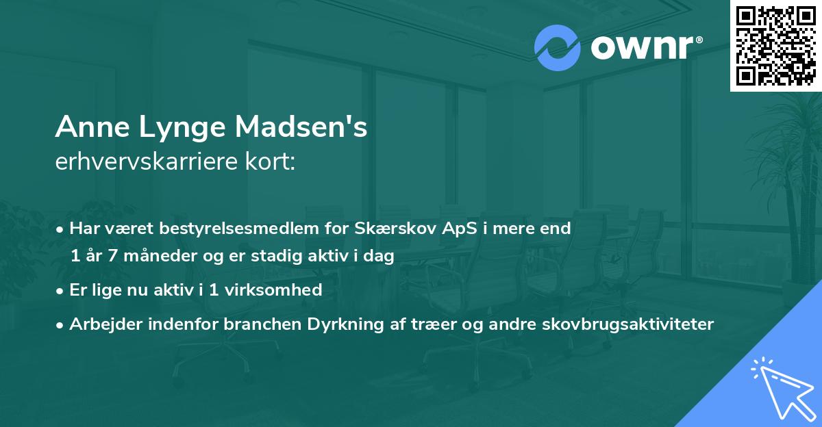 Anne Lynge Madsen's erhvervskarriere kort