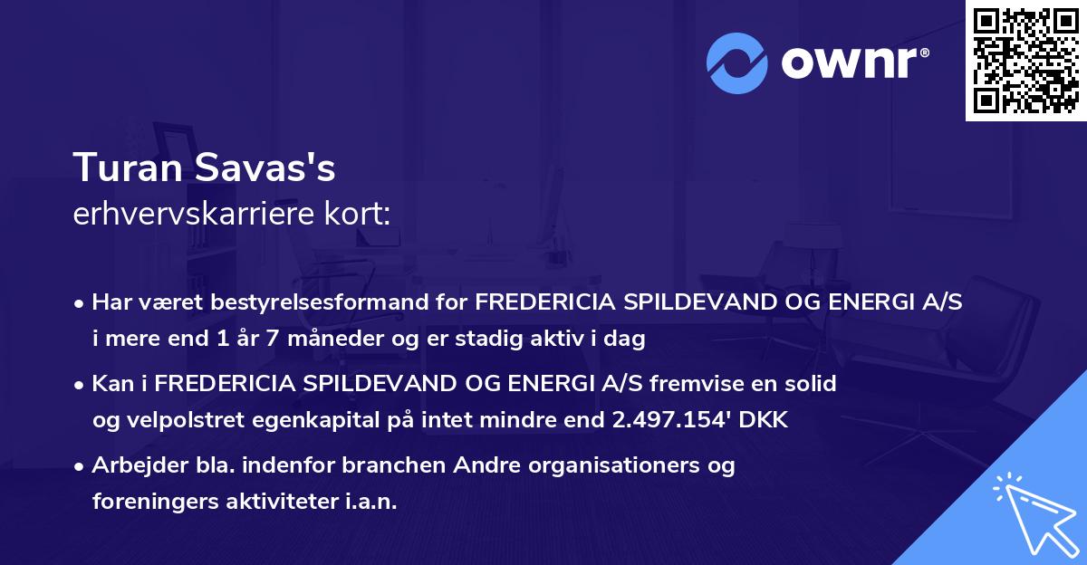 Turan Savas's erhvervskarriere kort