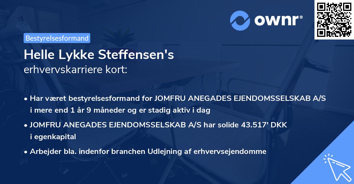 Helle Lykke Steffensen's erhvervskarriere kort