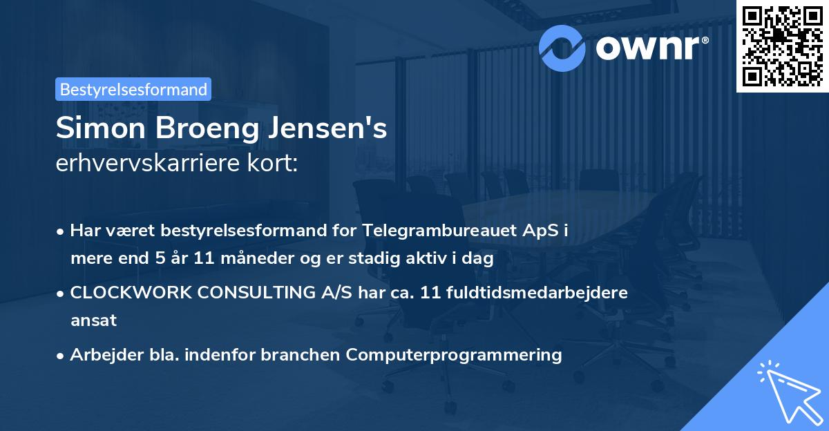 Simon Broeng Jensen's erhvervskarriere kort