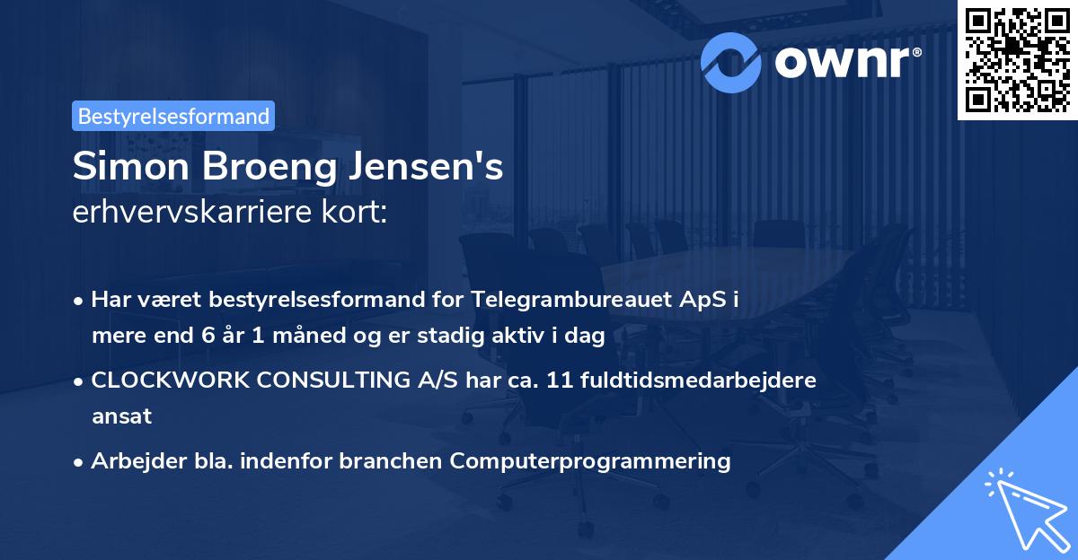 Simon Broeng Jensen's erhvervskarriere kort