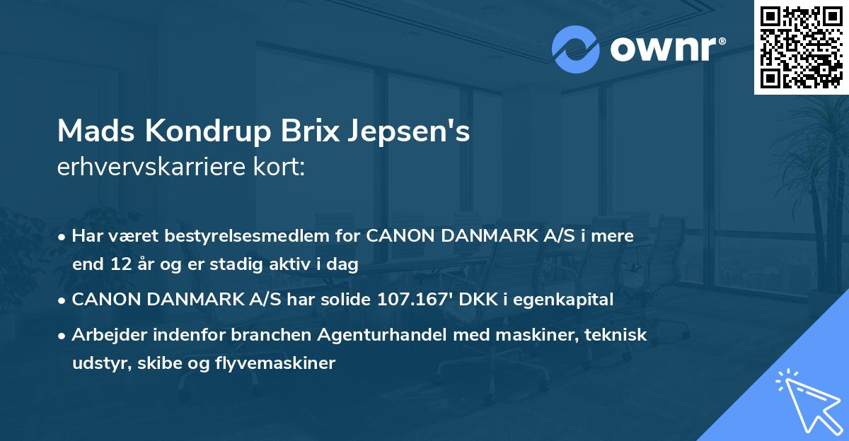 Mads Kondrup Brix Jepsen's erhvervskarriere kort