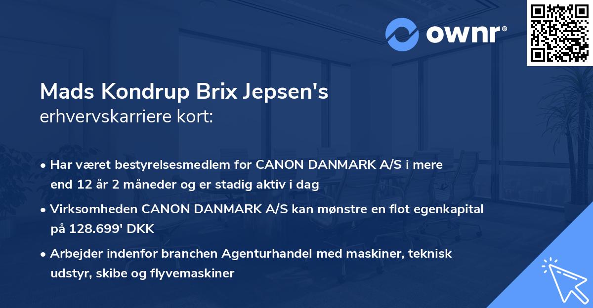 Mads Kondrup Brix Jepsen's erhvervskarriere kort