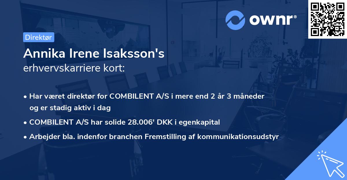 Annika Irene Isaksson's erhvervskarriere kort