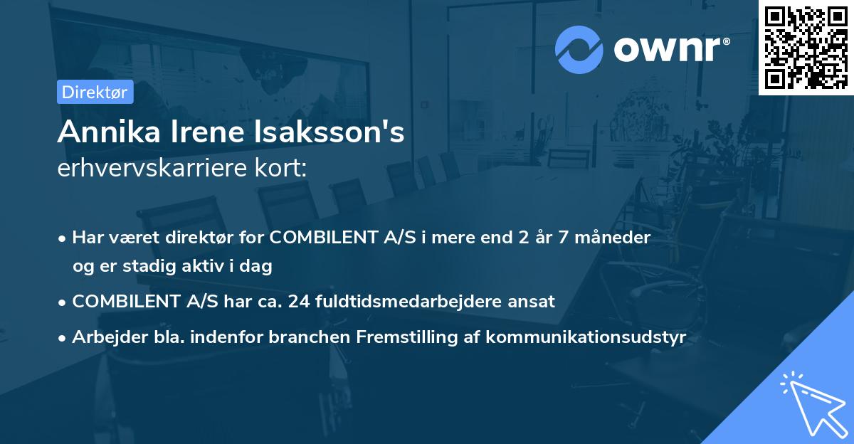 Annika Irene Isaksson's erhvervskarriere kort