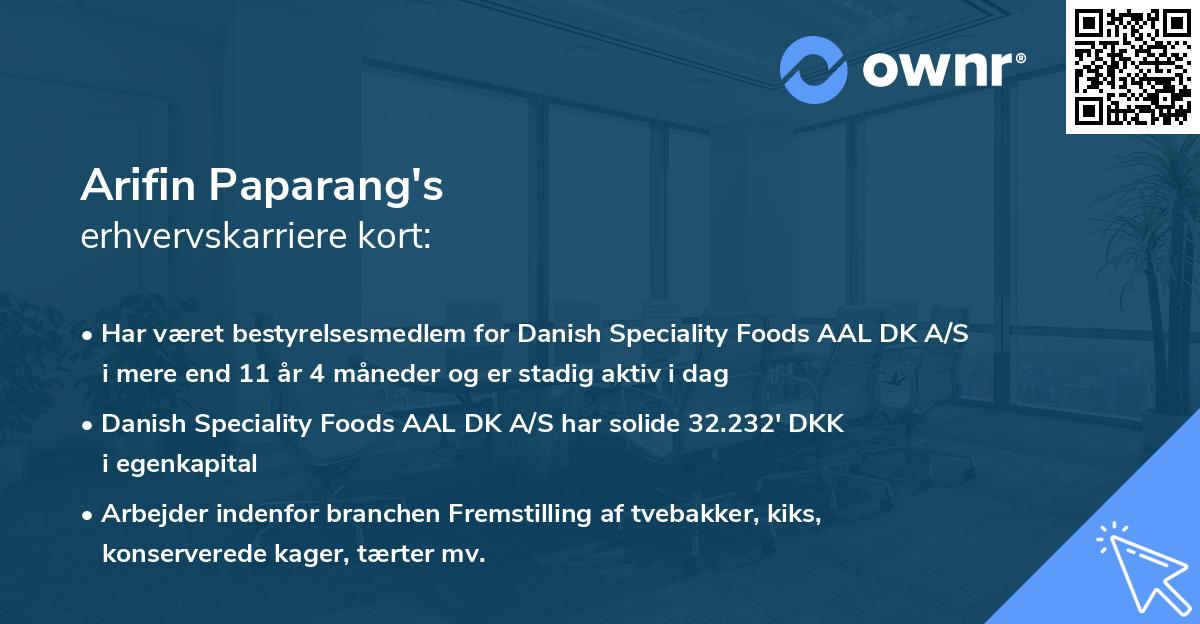 Arifin Paparang's erhvervskarriere kort