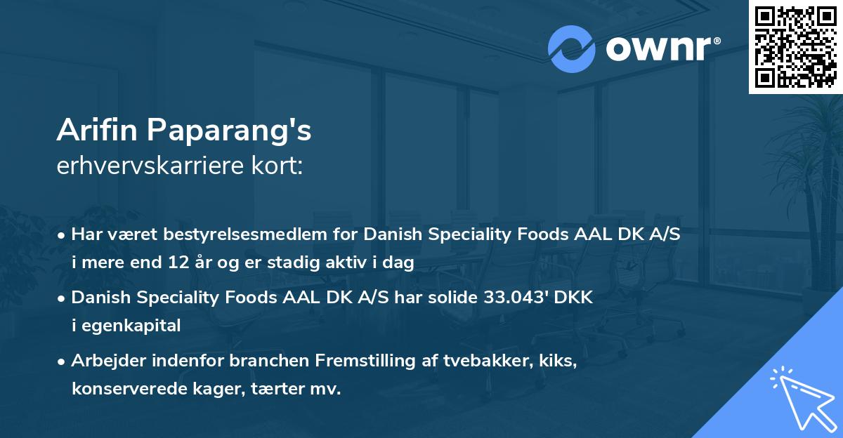 Arifin Paparang's erhvervskarriere kort
