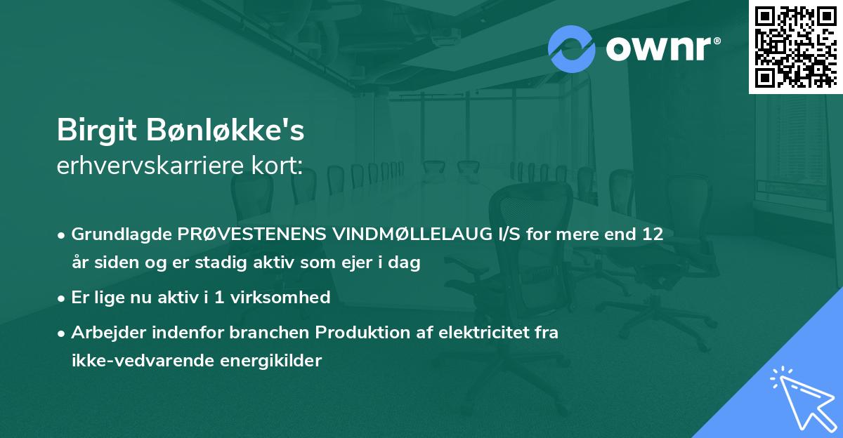 Birgit Bønløkke's erhvervskarriere kort