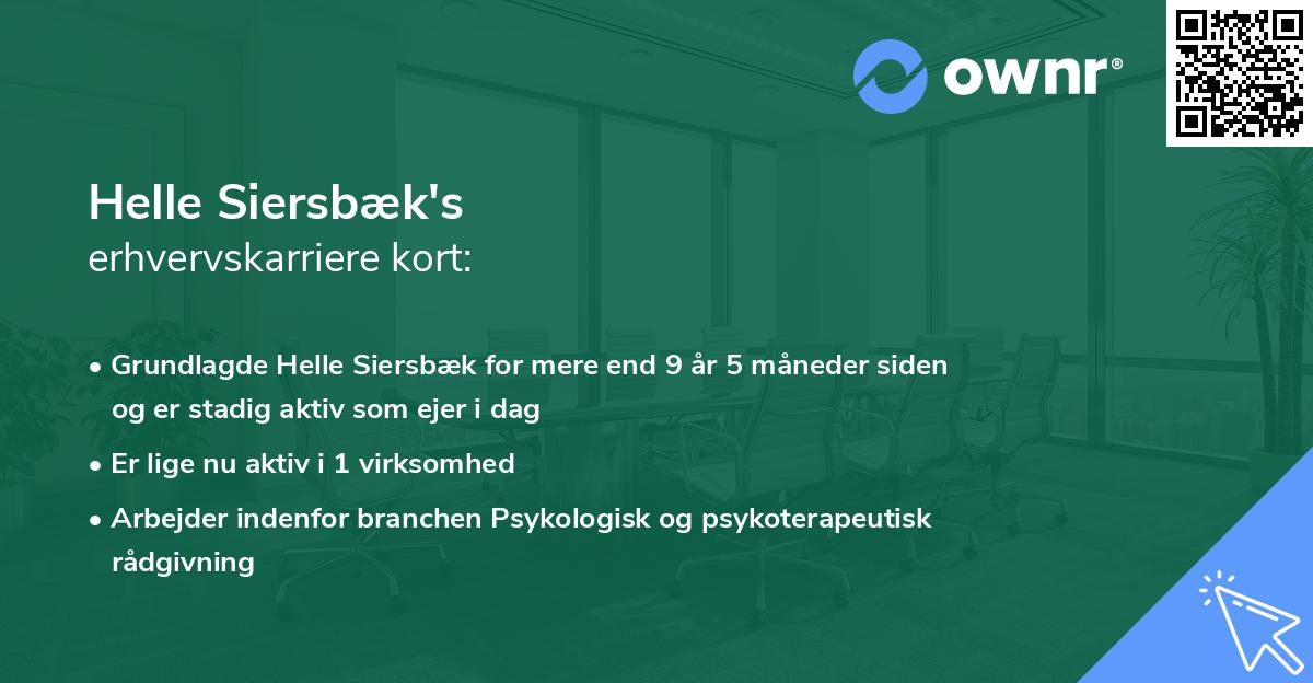 Helle Siersbæk's erhvervskarriere kort