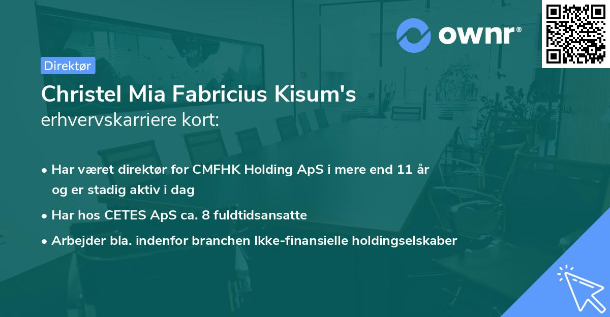 Christel Mia Fabricius Kisum's erhvervskarriere kort