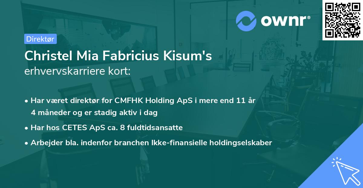 Christel Mia Fabricius Kisum's erhvervskarriere kort