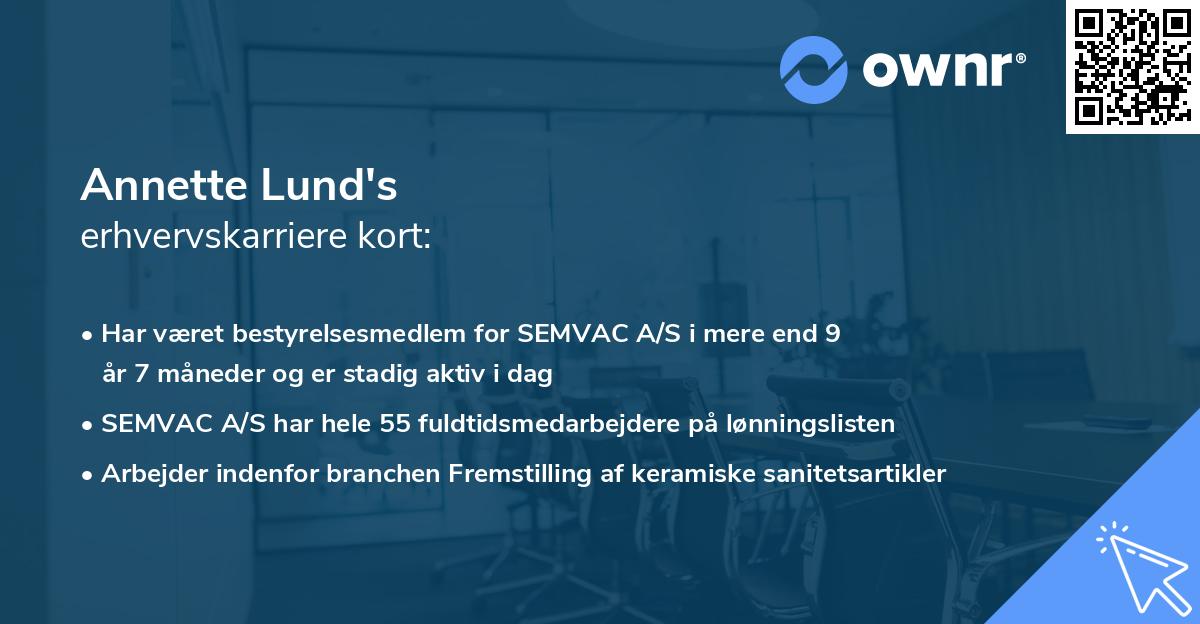 Annette Lund's erhvervskarriere kort