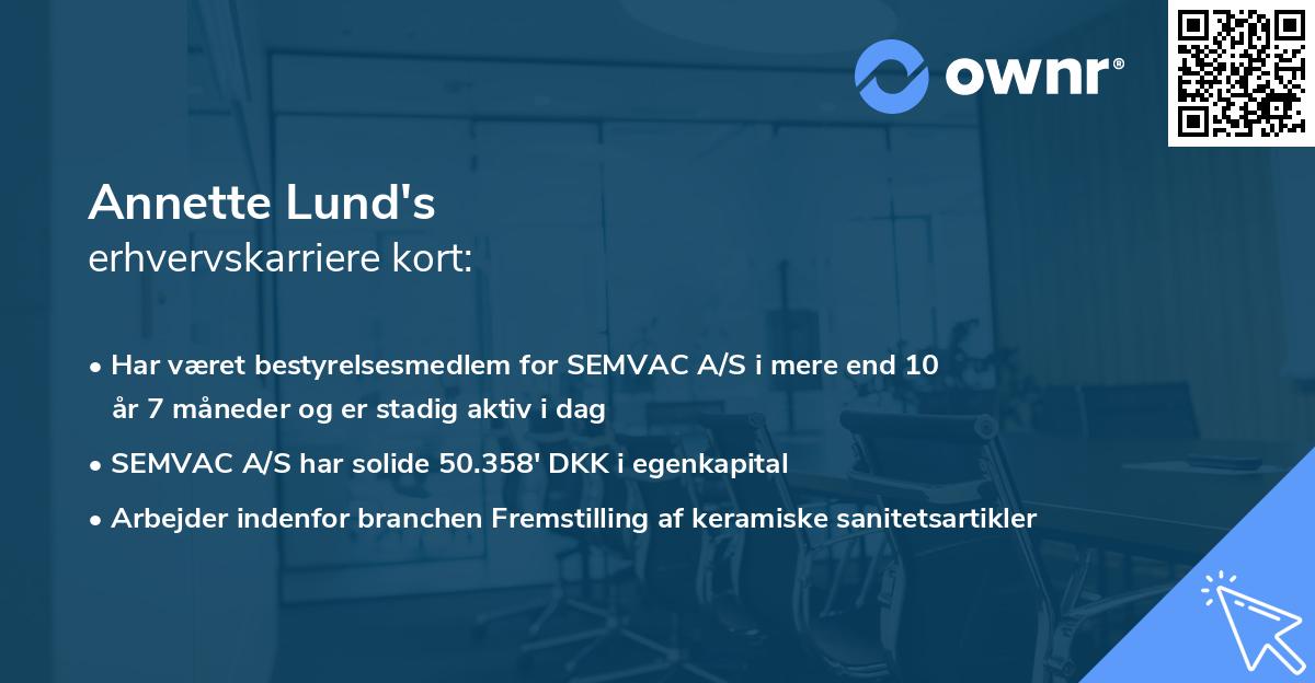 Annette Lund's erhvervskarriere kort