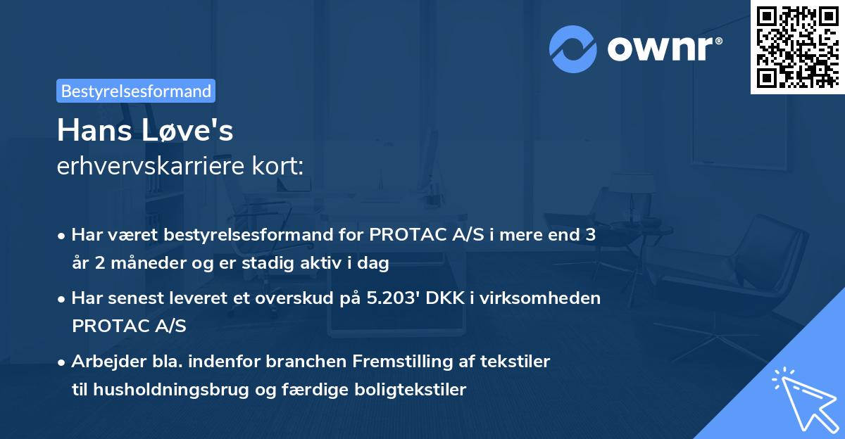 Hans Løve's erhvervskarriere kort