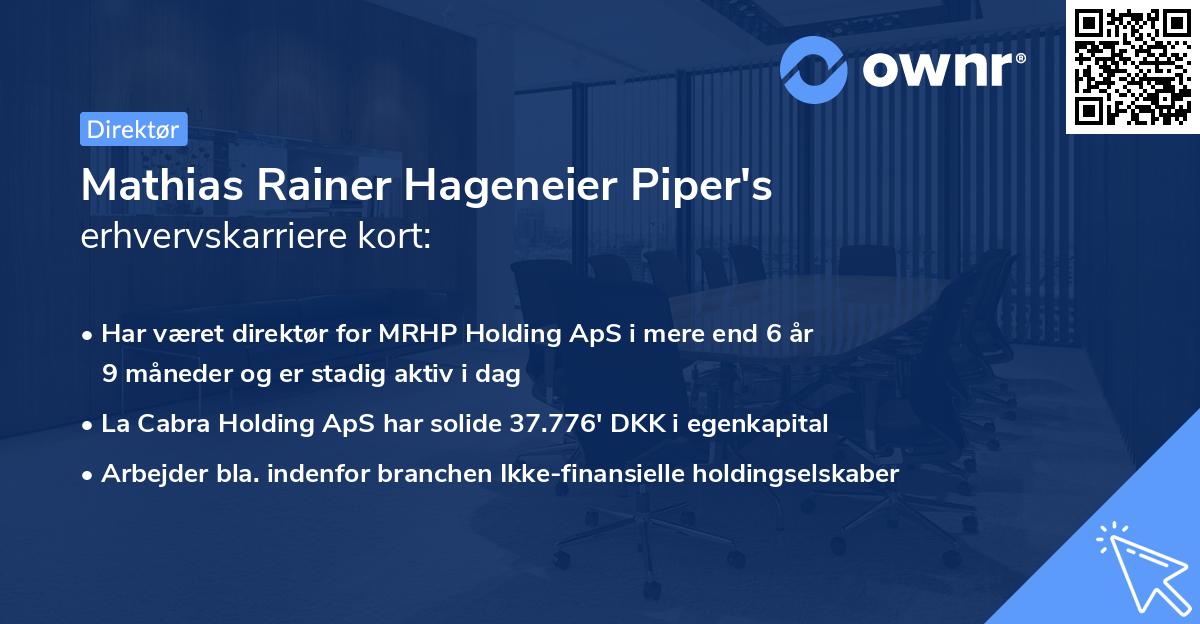 Mathias Rainer Hageneier Piper's erhvervskarriere kort