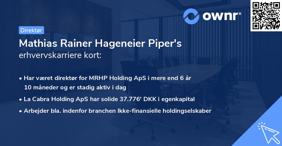 Mathias Rainer Hageneier Piper's erhvervskarriere kort