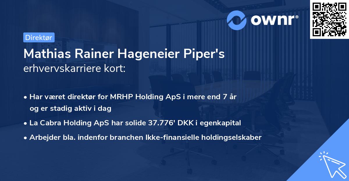 Mathias Rainer Hageneier Piper's erhvervskarriere kort