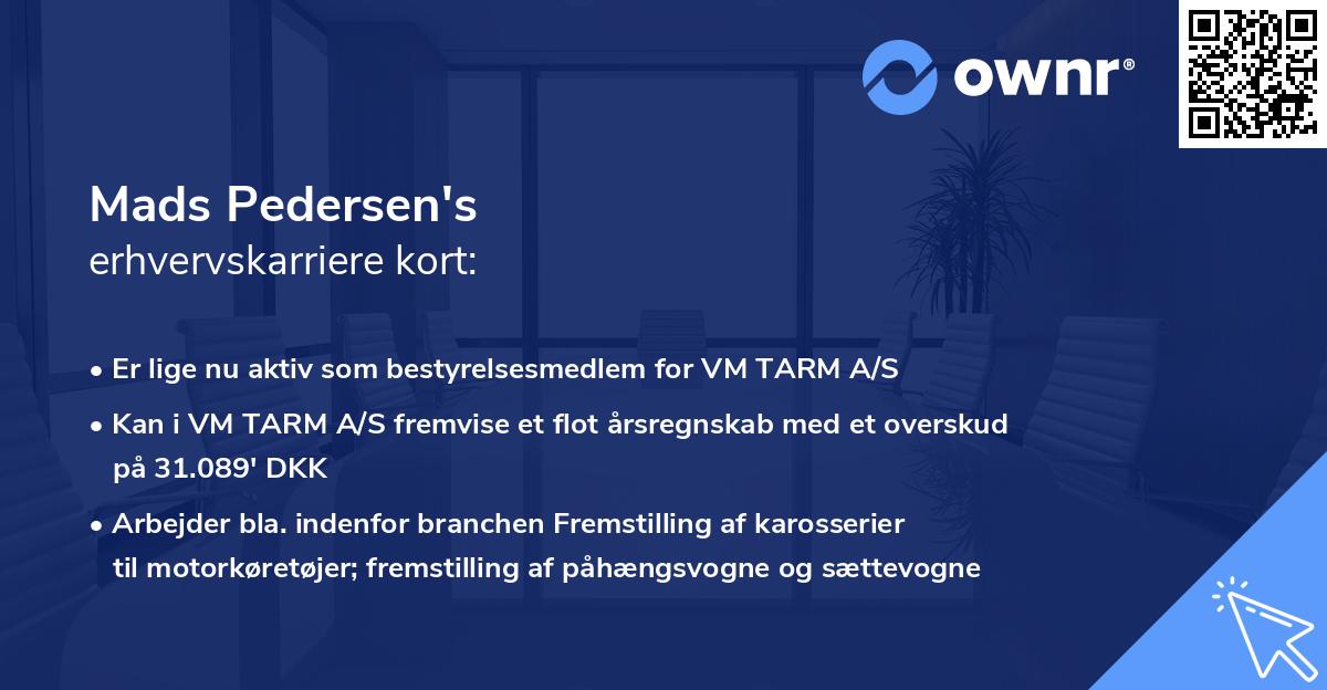 Mads Pedersen's erhvervskarriere kort